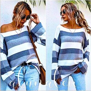 🆕🌿🩶GRAY/CREAM Striped Sweater SMALL